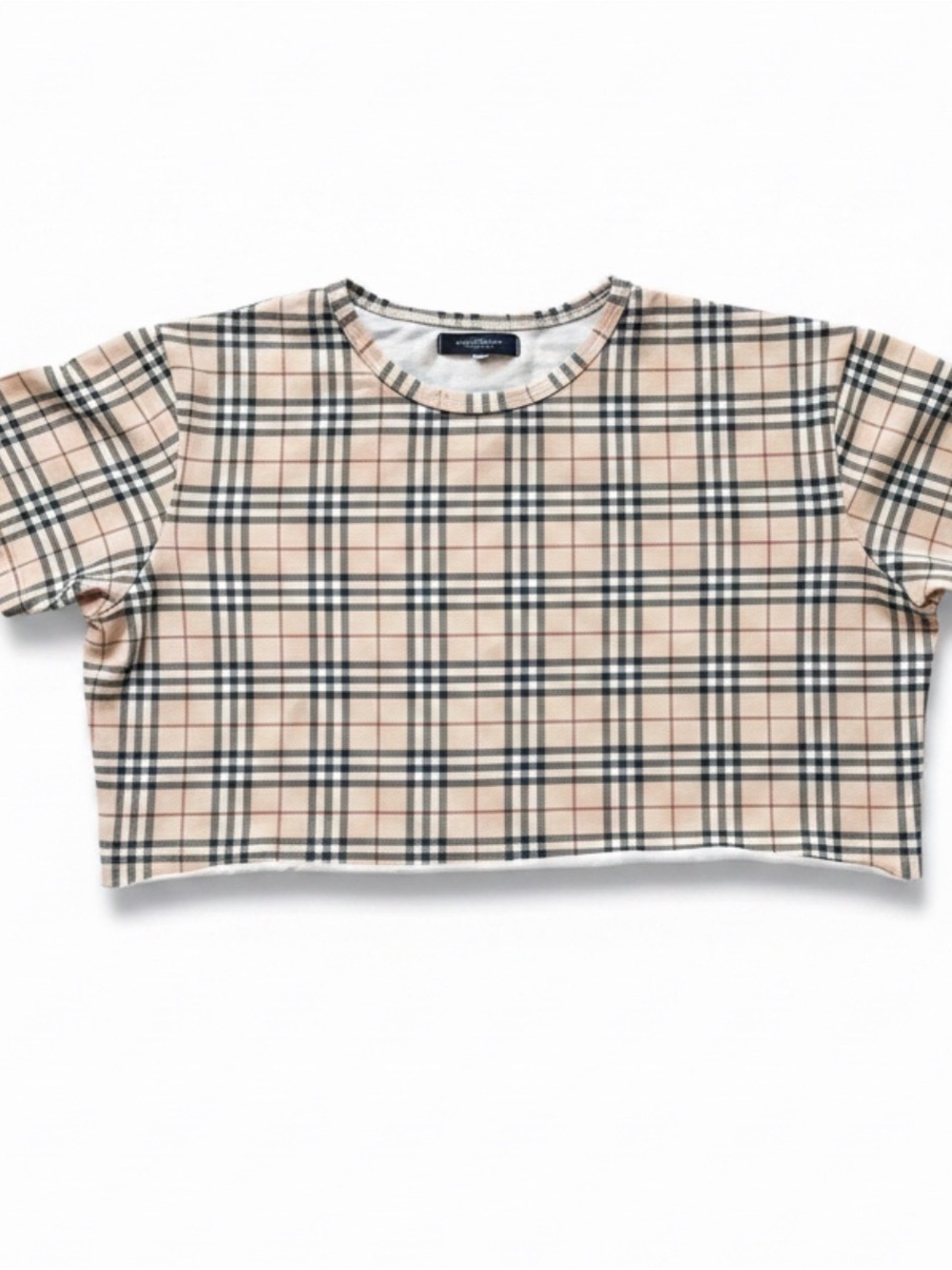 Burberry Beige Plaid Cropped Tee PTP 19”